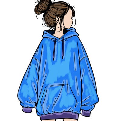 realistic girl with a oversized sweatshirt on and a bun