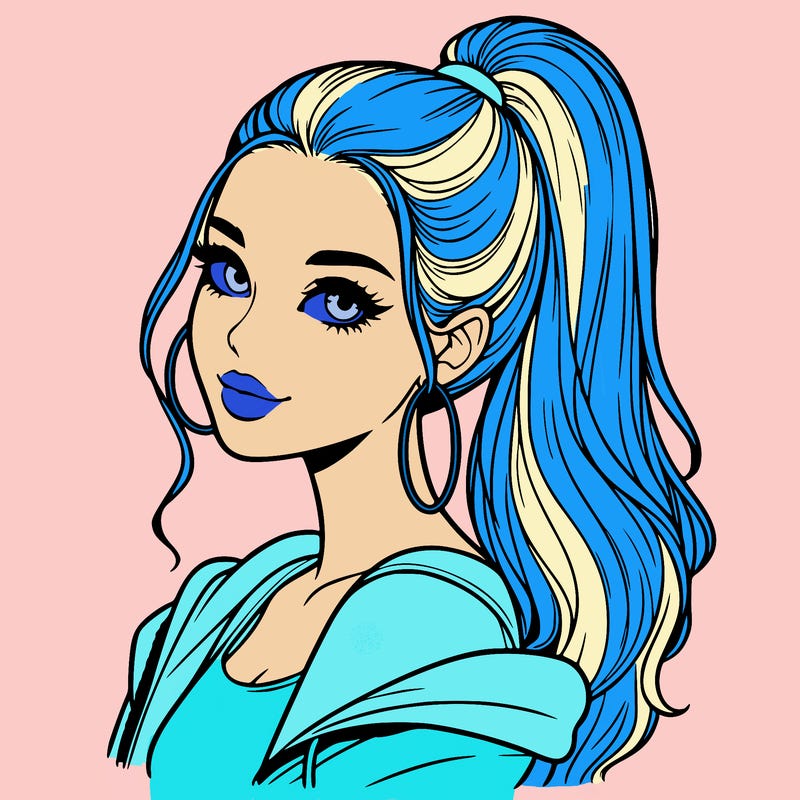 realistic girl with a high ponytail