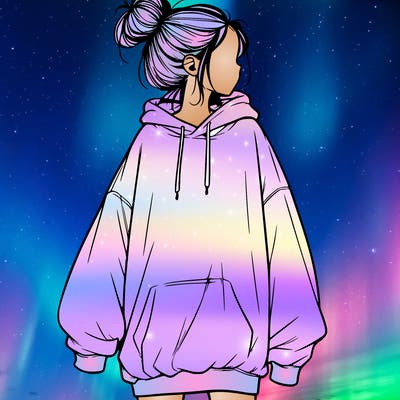 realistic girl with a oversized sweatshirt on and a bun