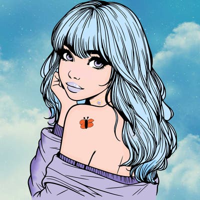 realistic girl with bangs looking over her shoulder