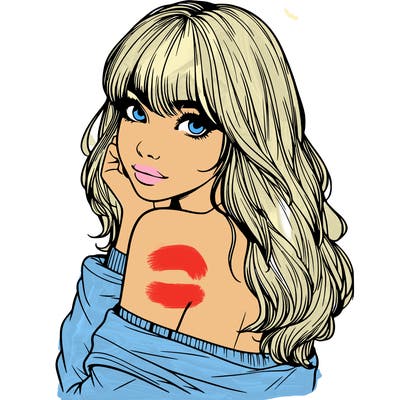 realistic girl with bangs looking over her shoulder