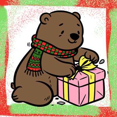 polar bear wrapping a present
