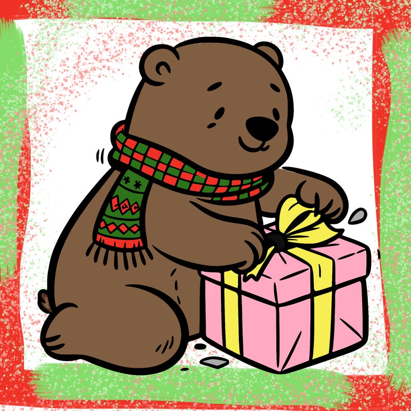polar bear wrapping a present