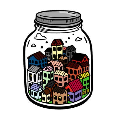 a tiny town trapped inside a jar