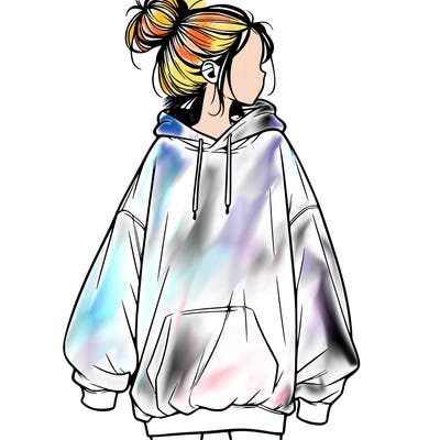 realistic girl with a oversized sweatshirt on and a bun