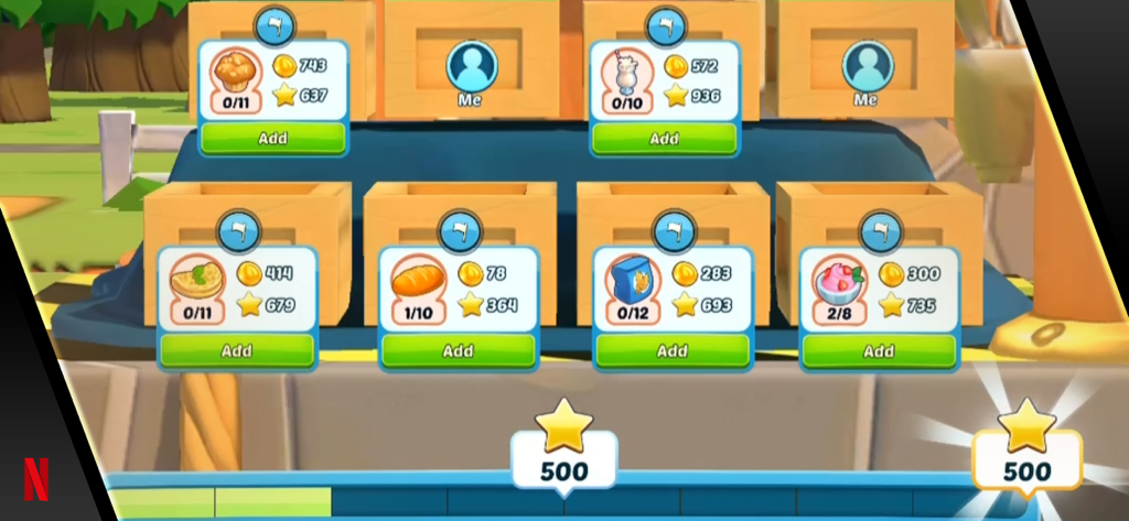 Country Friends - A screenshot of the market interface in Country Friends showing various food items like muffins and bread for trade rewards