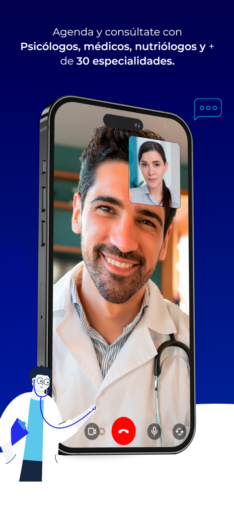 A smartphone screen showing a live video call between a doctor and a patient for an online medical consultation.