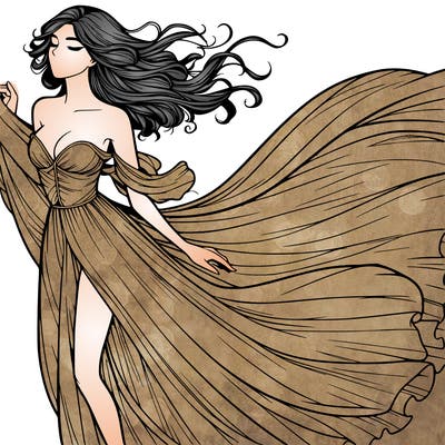 realistic woman in dress flowing the the wind
