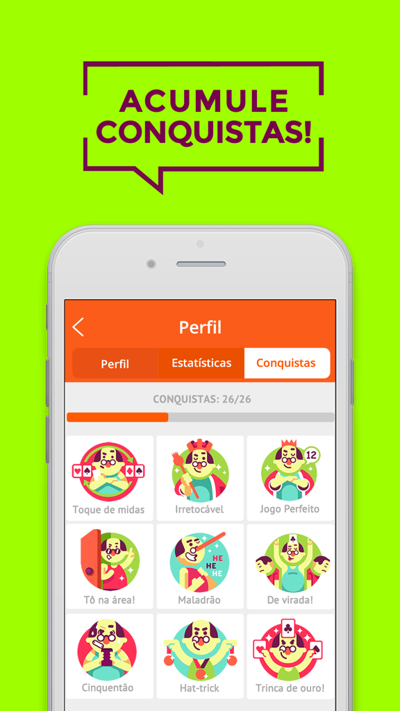 TrucoON mobile app achievements screen displaying various game badges and progress.