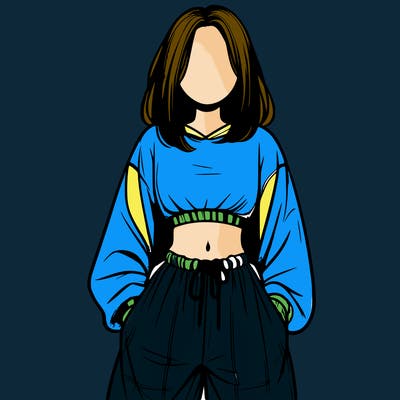 realistic girl faceless with baggy pants and a crop top