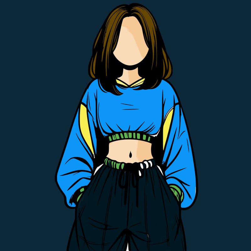 realistic girl faceless with baggy pants and a crop top