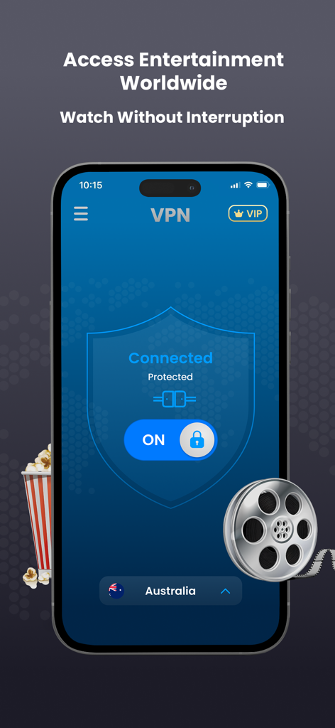 درع كاسر بروكسي - فاتح مواقع - Smartphone screen showing the Shield Proxy VPN app connected for global streaming access