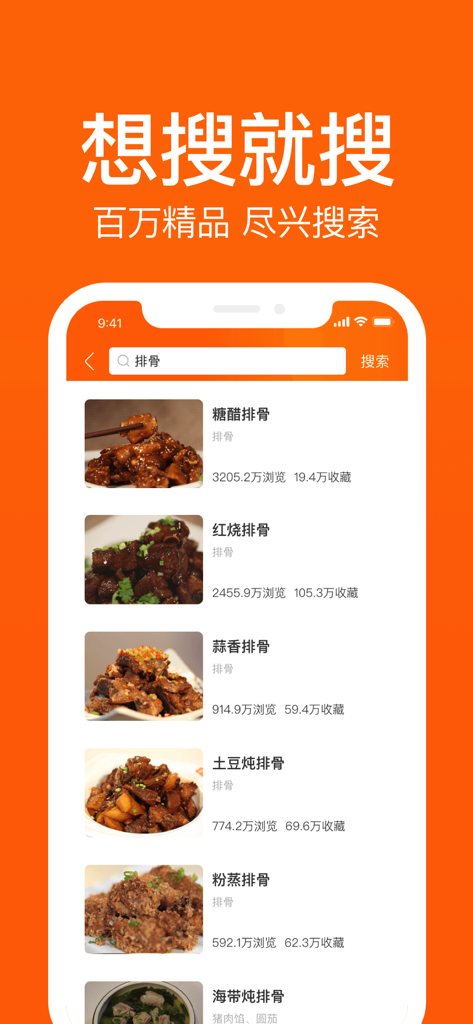 Search results for pork ribs recipes in the Recipe Encyclopedia Pro app showing multiple Chinese dish options