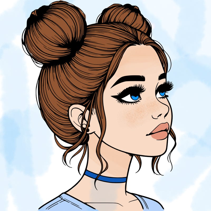 realistic girl with buns on the top of her head
