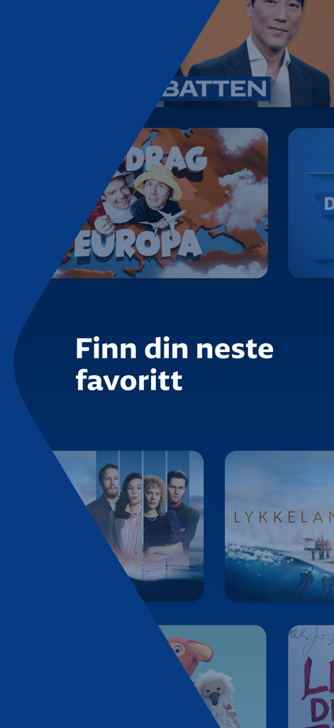 NRK TV - NRK TV app interface featuring thumbnails of various Norwegian series and movies with the text Finn din neste favoritt