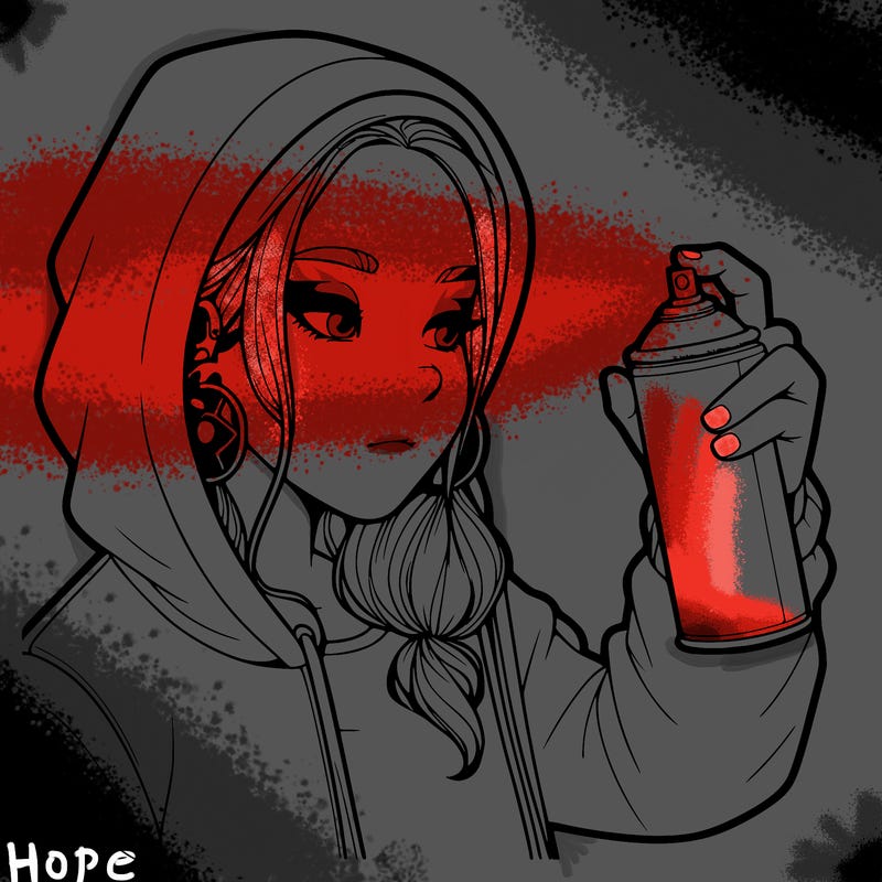 a realistic girl, spray painting