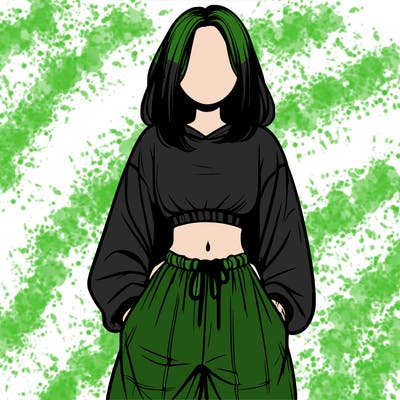 realistic girl faceless with baggy pants and a crop top
