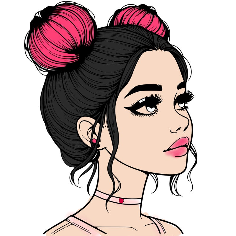 realistic girl with buns on the top of her head
