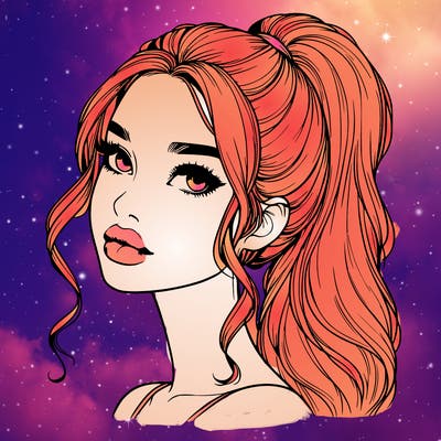 realistic girl with a ponytail on her hair and lips