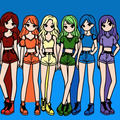 a group of girls wearing crop tops and shorts