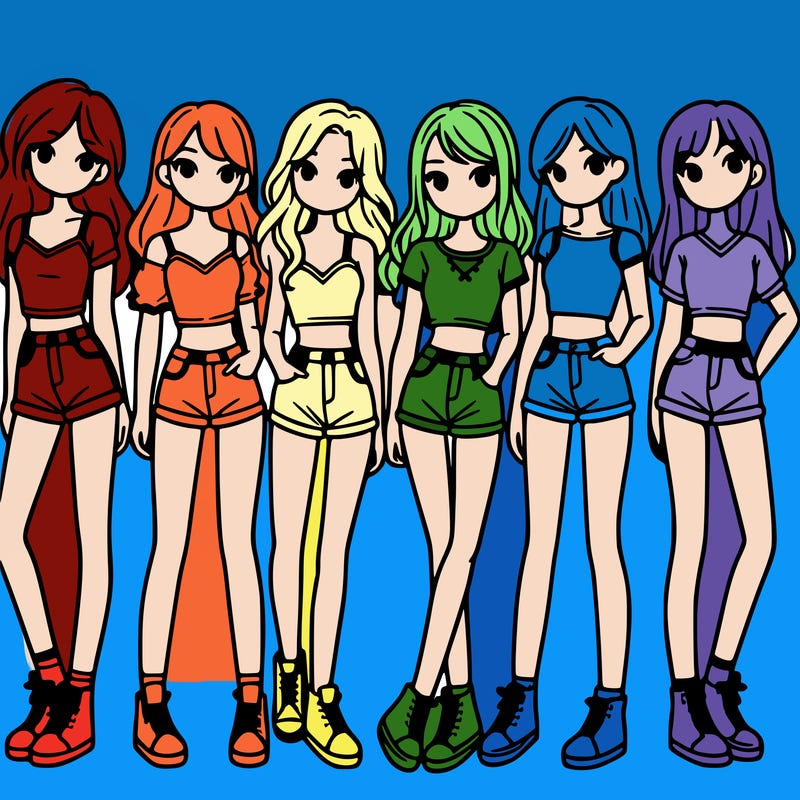 a group of girls wearing crop tops and shorts