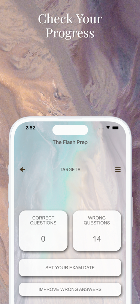 PADI Scuba Diver Exam - Interfaz de la aplicación PADI Scuba Diver Exam que muestra el seguimiento del progreso con recuentos de preguntas correctas e incorrectas