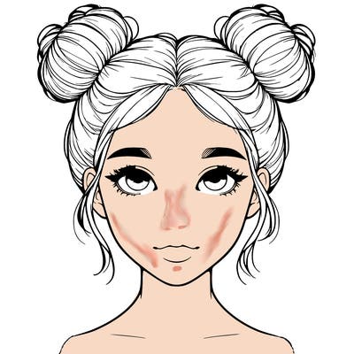 realistic girl with two buns on top of her head