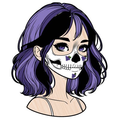 realistic girl with skull