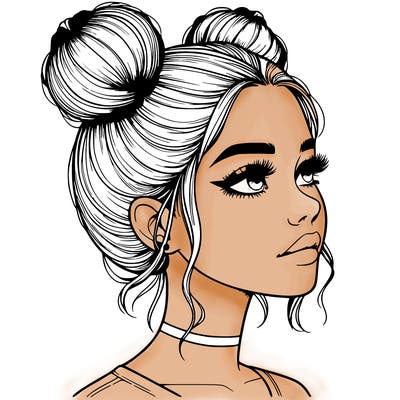 realistic girl with buns on the top of her head