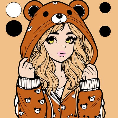 realistic girl in a animal pjs hoodie