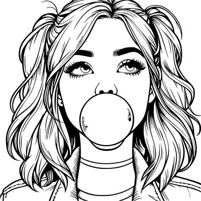 realististic girl blowing bubble -gum