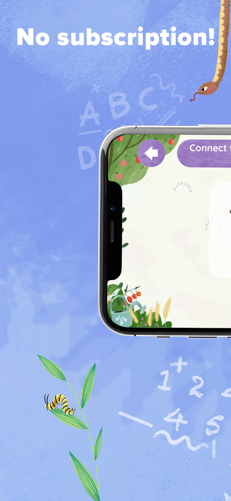 Smart Kiddo Montessori Kids 3+ - Smart Kiddo Montessori educational app promotional screen highlighting no subscription required with hand drawn illustrations