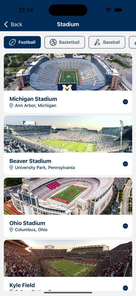 GoGreate Sport - A list of famous American football stadiums with aerial photos and locations including Michigan Stadium and Beaver Stadium.