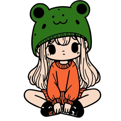 a girl wearing a frog hat and some frog socks