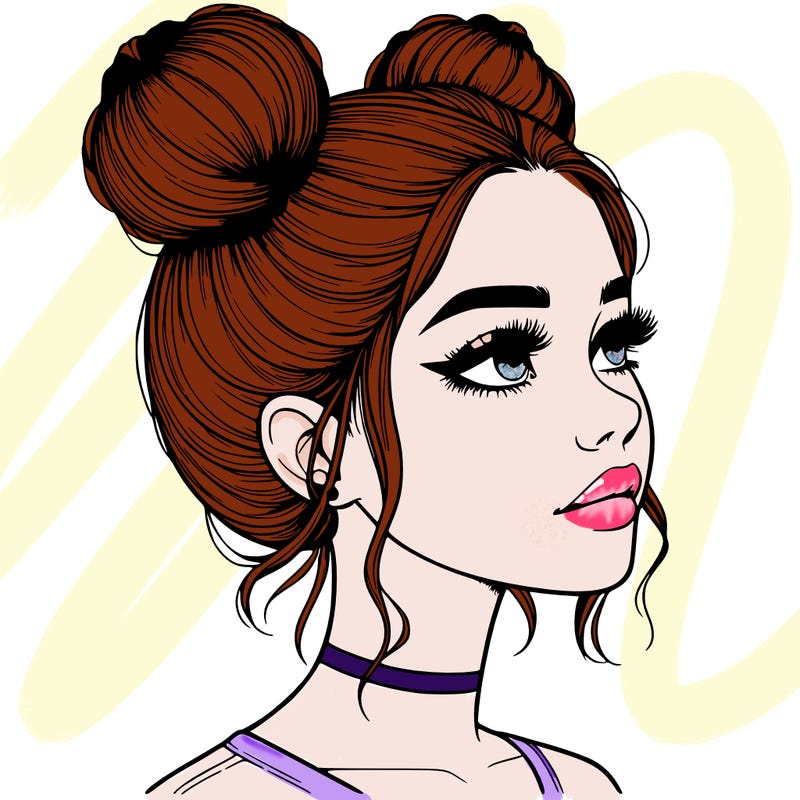 realistic girl with buns on the top of her head