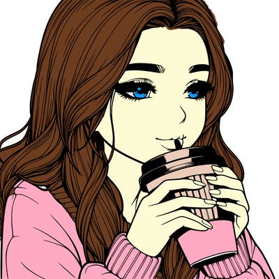 realistic girl drinking coffee