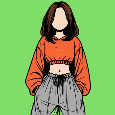 realistic girl faceless with baggy pants and a crop top