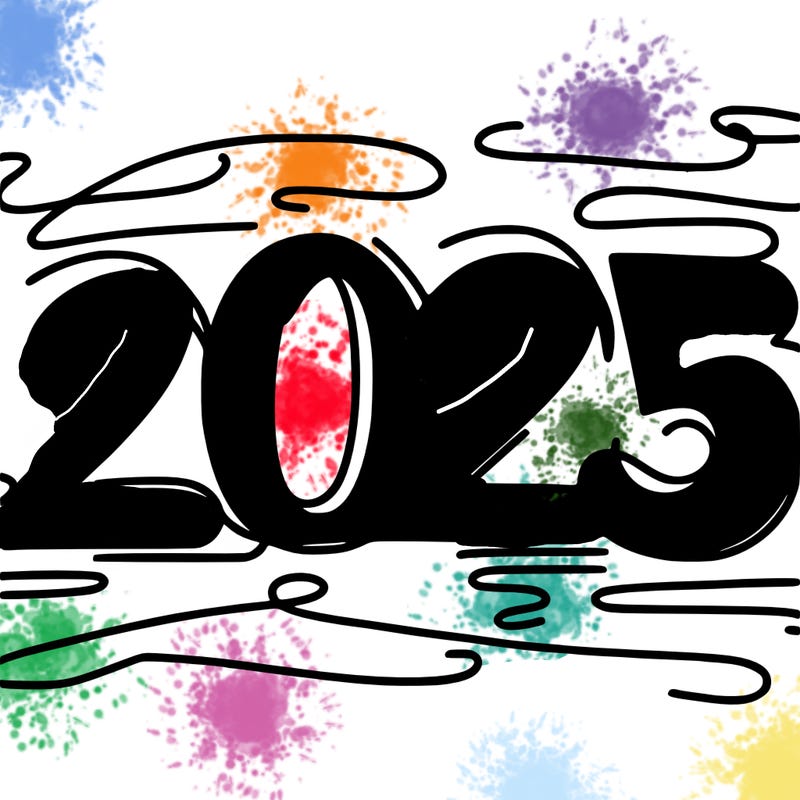 one line scrawled numbers sketch design “2025”