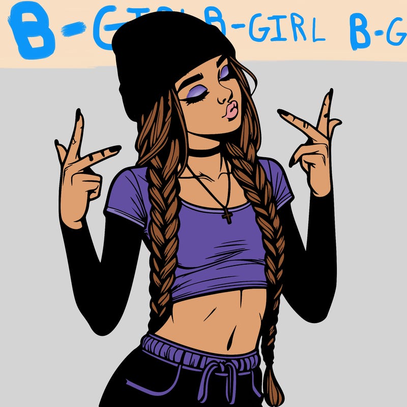 realistic teenage girl with braids and a beanie and crop top doing 🫶🏼