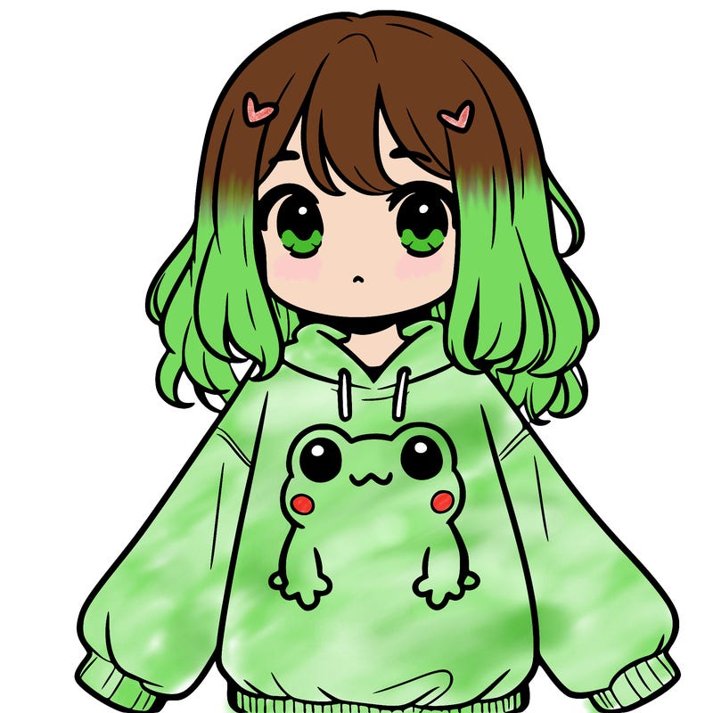 girl wearing frogging sweatshirt