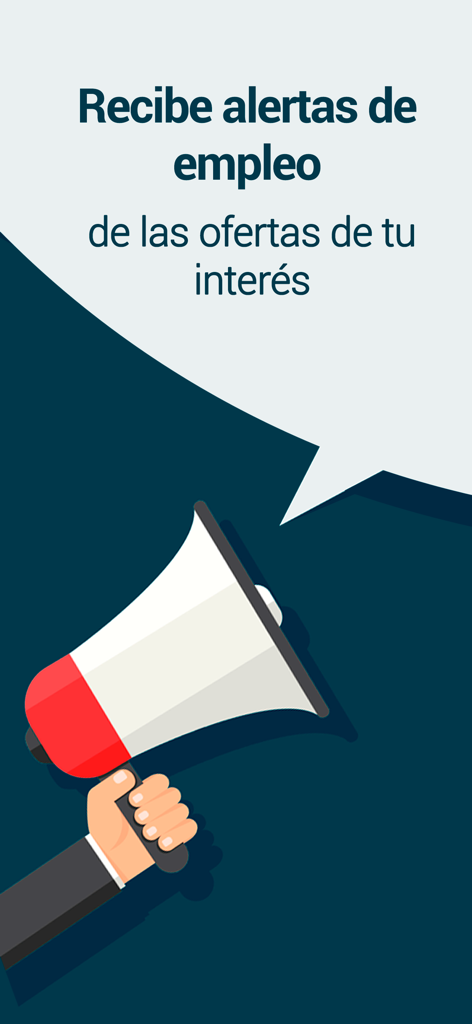 Yobalia - A hand holding a megaphone with a speech bubble indicating to receive job alerts for relevant offers