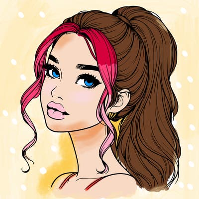 realistic girl with a ponytail on her hair and lips