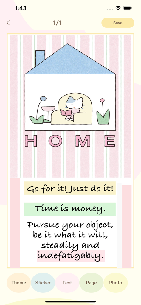 Cute notes - Daily Planner - Digital journal page with a cute cat illustration and motivational text boxes