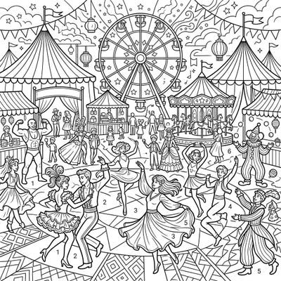 Step right up to a world of rhythm and revelry with this captivating coloring page featuring teenage dancers at a lively carnival. Immerse yourself in a dynamic scene filled with fairground attractions, performers, and endless opportunities for creative expression.
