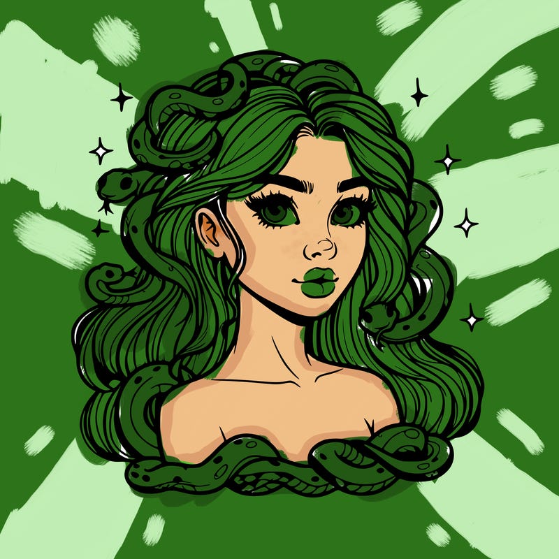 realistic girl with snakes as hair