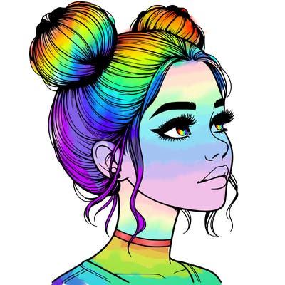 realistic girl with buns on the top of her head