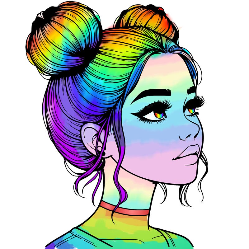 realistic girl with buns on the top of her head