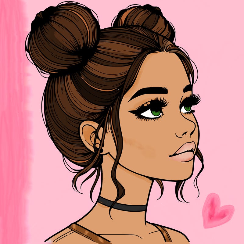 realistic girl with buns on the top of her head