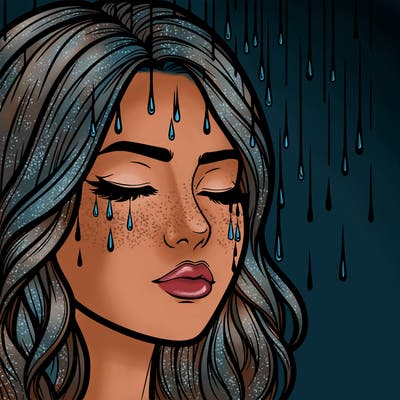 rain going over realistic woman’s face