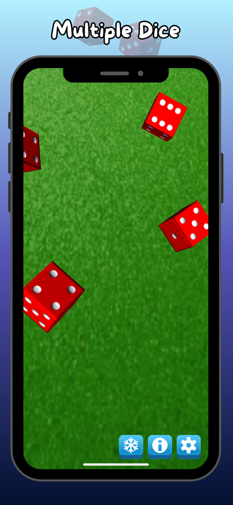 Dice Roller - Shake & Roll - Smartphone screen showing four red 3D dice on a green background within the Dice Roller app